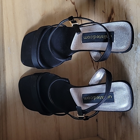 Unlisted Black Sz 8 Strappy Heels Open Square Toe Sandals Shoes VTG Y2K 90s Prom - Picture 7 of 8